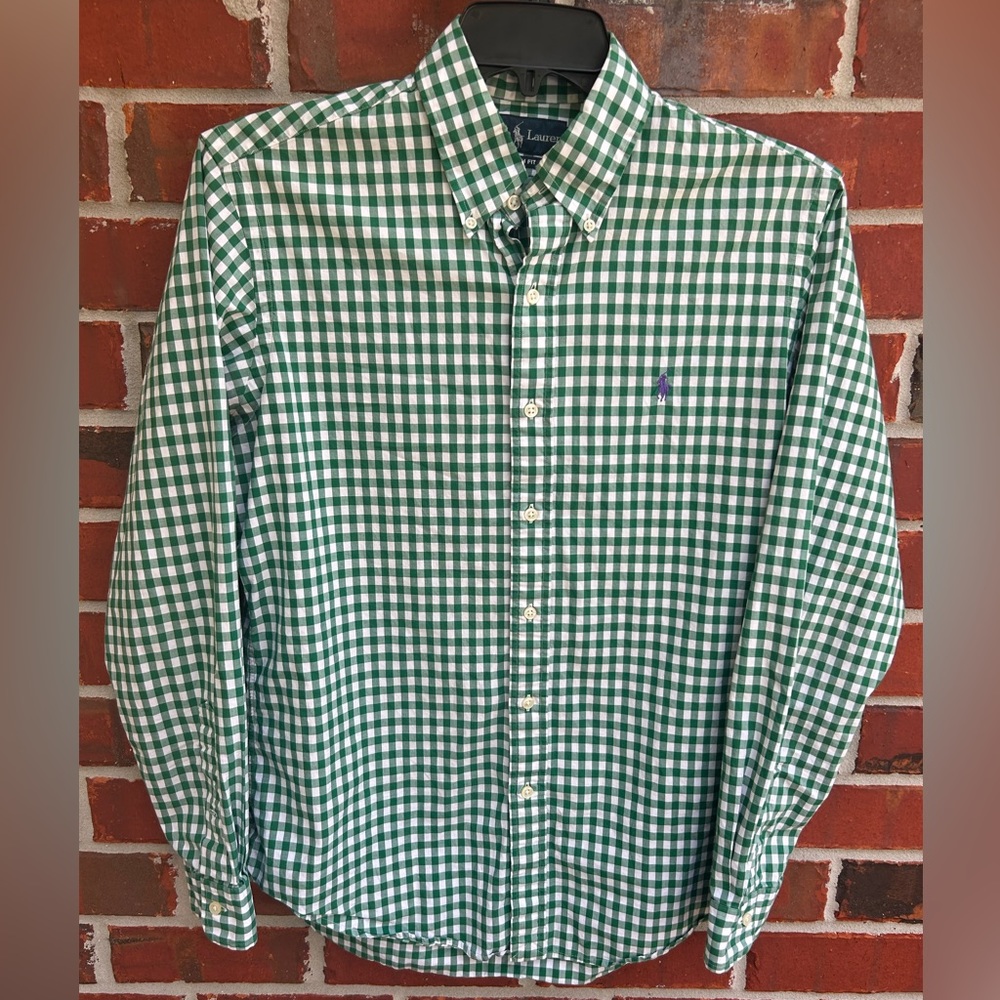 Polo by Ralph Lauren Mens Long Sleeve Button Down Green/White Medium Shirt